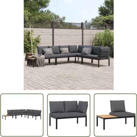 The Living Store 4-tlg. Garten-Sofagarnitur mit Kissen Schwarz Aluminium - Gartensorgaunität - Outdoor Möbel - Gartenbank - Lounge Sessel - Alu Gartenmöbel