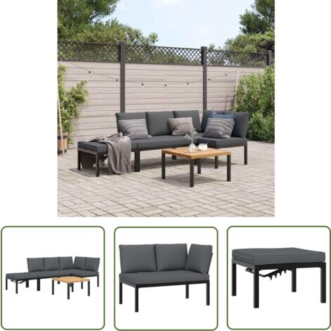 The Living Store 4-tlg. Garten-Sofagarnitur mit Kissen Schwarz Aluminium - Gartensortiment - Gartenmöbeln - Outdoor Möbel - Lounge Set - Esstisch