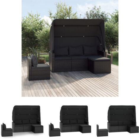 The Living Store - 4-tlg. Garten-Sofagarnitur mit Kissen Schwarz Poly Rattan