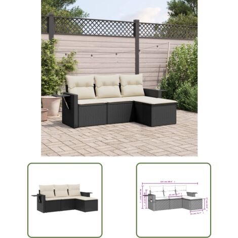 The Living Store 4-tlg. Garten-Sofagarnitur mit Kissen Schwarz Poly Rattan - Gartenmöbel - Lounge Set - Rattan Möbel - Outdoor Möbel - Garten Sofa