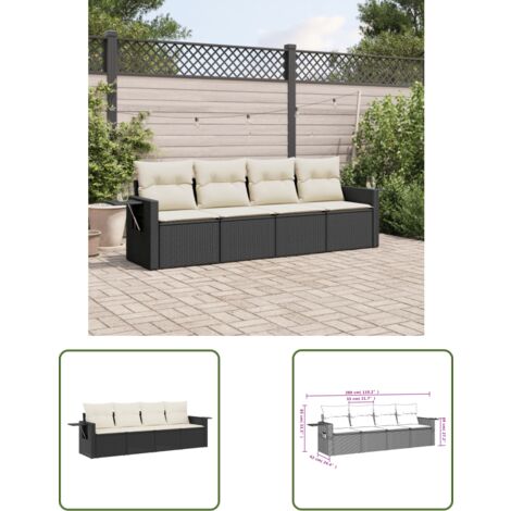 The Living Store 4-tlg. Garten-Sofagarnitur mit Kissen Schwarz Poly Rattan - Gartenmöbel - Outdoor Möbel - Rattan Gartenmöbel - Lounge Set - Sofasitzgruppe