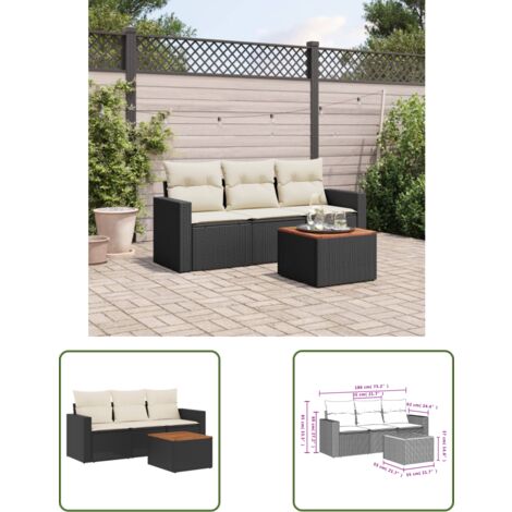 The Living Store 4-tlg. Garten-Sofagarnitur mit Kissen Schwarz Poly Rattan - Gartensorgsgarnitur - Outdoor Möbel - Lounge Set - Gartenlounge - Rattan Gartenmöbel