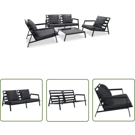 The Living Store 4-tlg. Outdoor-Lounge-Set mit Kissen Aluminium Dunkelgrau - Alu-Gartenmöbel - Gartenloungeseset - Outdoor-Sitzgruppe - Gartenmöbel Set - Balkonmöbel
