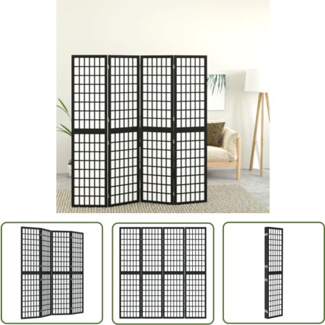The Living Store 4-tlg. Paravent Japanischer Stil Faltbar 160x170 cm Schwarz - Raumteiler - Faltbarer Raumteiler - Paravent - Japanische Einrichtung - Holzraumteiler