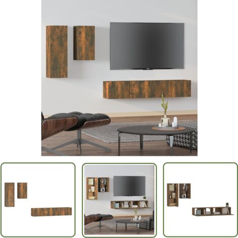 The Living Store 4-tlg. TV-Schrank-Set Räuchereiche Holzwerkstoff - TV Schrank - Holzwerkstoff - Fernsehtisch - Wohnzimmer Dekoration - Regal