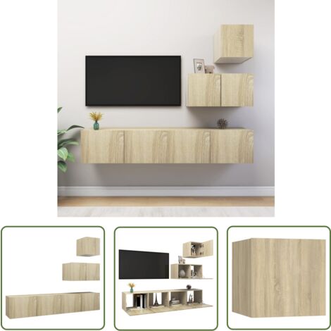 The Living Store 4-tlg. TV-Schrank-Set Sonoma-Eiche Holzwerkstoff - TV-Schrank - Hängender TV-Schrank - Wohnzimmermöbel - Fernsehtisch - Regal