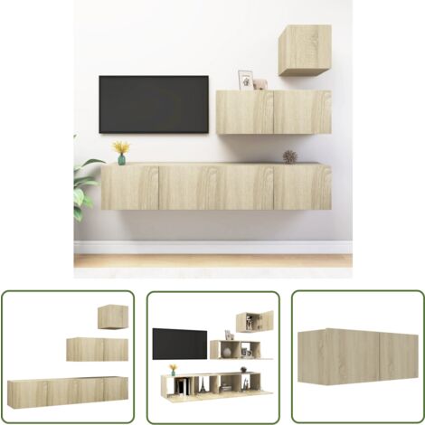 The Living Store 4-tlg. TV-Schrank-Set Sonoma-Eiche Holzwerkstoff - TV-Schrank - Hängender TV-Schrank - Wohnzimmermöbel - Fernsehtisch - Regal
