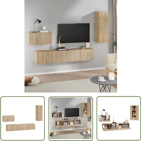 The Living Store 4-tlg. TV-Schrank-Set Sonoma-Eiche Holzwerkstoff - TV-Schrank - Holzwerkstoff Möbel - Wohnzimmer Dekoration - Fernsehtisch - Regal