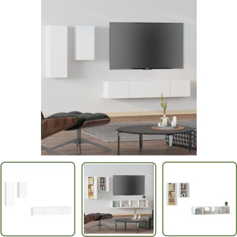 The Living Store 4-tlg. TV-Schrank-Set Weiß Holzwerkstoff - TV Schrank - Fernsehtisch - Holzwerkstoff - Weißer TV Stand - Regal