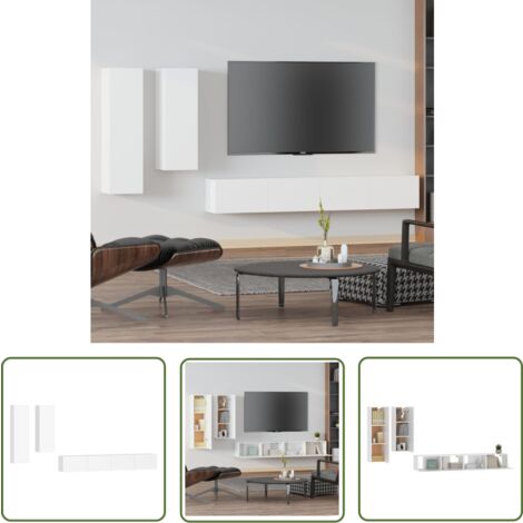 The Living Store 4-tlg. TV-Schrank-Set Weiß Holzwerkstoff - TV-Schrank - Fernsehtisch - Regal - Wohnzimmermöbel - Holzwerkstoff Möbel
