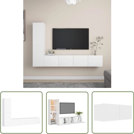 The Living Store 4-tlg. TV-Schrank-Set Weiß Holzwerkstoff - Wandmontage - TV Schrank Set - Hängender TV Schrank - Wohnraum Dekoration - Regal Weiß