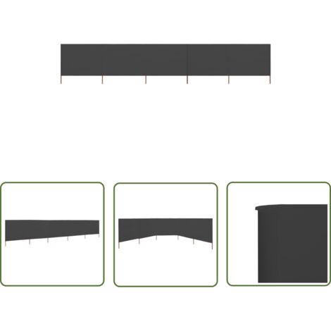 The Living Store 5-teiliges Windschutzgewebe 600 x 120 cm Anthrazit - Faltbares Windschutzgewebe - Windschutz - Gartenzubehör - Sonnenblende - Sichtschutz
