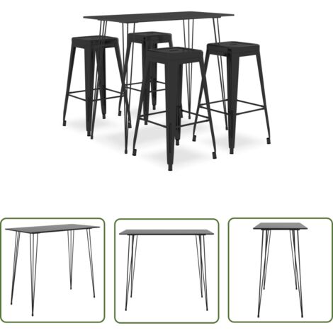 The Living Store 5-tlg. Bar-Set Schwarz - Bar Set - Bartisch - Barhocker - Küchenstuhl - Wohnzimmermöbel