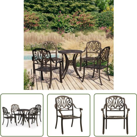 The Living Store 5-tlg. Bistro-Set Aluminiumguss Bronzen - Gartenmöbel - Bistro Set - Alu Guss - Gartenstühle - Gartentisch