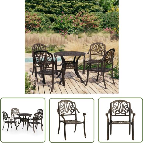 The Living Store 5-tlg. Bistro-Set Aluminiumguss Bronzen - Gartenmöbel - Bistro Set - Aluminiumgartenmöbel - Outdoor-Sitzgruppe - Esszimmergarnitur