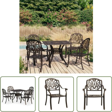 The Living Store 5-tlg. Bistro-Set Aluminiumguss Bronzen - Gartenmöbel - Bistroset - Alu Set - Terrassenmöbeln - Esszimmergarnitur