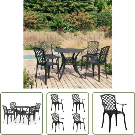 The Living Store 5-tlg. Bistro-Set Aluminiumguss Schwarz - Gartenmöbel - Bistroset - Esszimmergarnitur - Alu-Garnitur - Gartenstühle