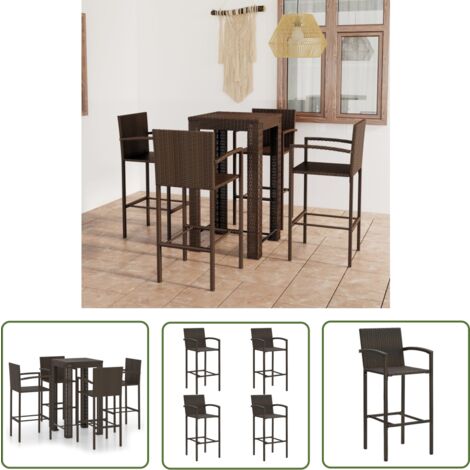 The Living Store 5-tlg. Garten-Bar-Set mit Armlehnen Poly Rattan Braun - Gartenbar Set - Outdoor Möbel - Esszimmergarnitur - Balkonmöbel - Terrasse