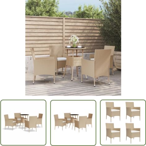 The Living Store 5-tlg. Garten-Bistro-Set mit Kissen Beige Poly Rattan - Gartensitzgruppe - Outdoor Möbel - Bistroset - Gartenmöbel - Polyrattan