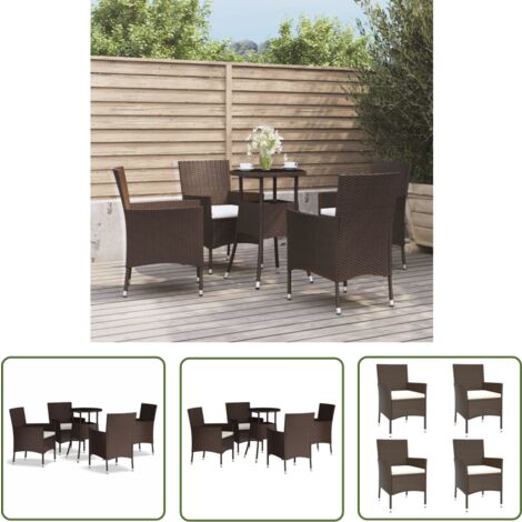 The Living Store 5-tlg. Garten-Bistro-Set mit Kissen Braun Poly Rattan - Gartensitzgruppe - Outdoor Möbel - Bistrotisch - Gartenstuhl - Polyrattan