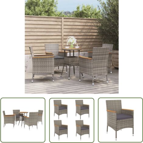 The Living Store 5-tlg. Garten-Bistro-Set mit Kissen Grau Poly Rattan - Gartensitzgruppe - Outdoor Möbel - Bistroset - Gartenmöbel - Esstisch