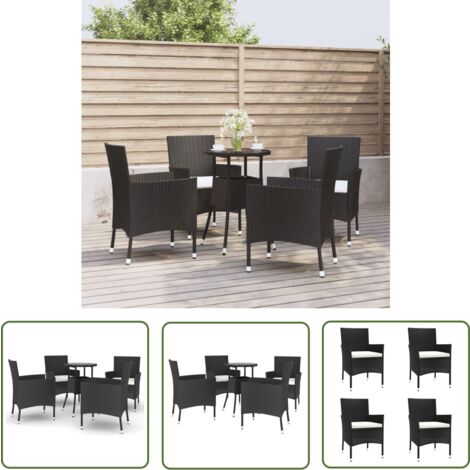 The Living Store 5-tlg. Garten-Bistro-Set mit Kissen Schwarz Poly Rattan - Gartensitzgruppe - Outdoor Möbel - Bistrotisch - Gartenstuhl - Rattan Gartenmöbel