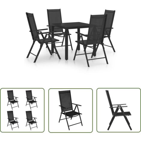The Living Store 5-tlg. Garten-Essgruppe Aluminium Schwarz - Gartenstuhl - Esstisch - Gartenmöbel Set - Outdoor Furniture - Balkonmöbeln