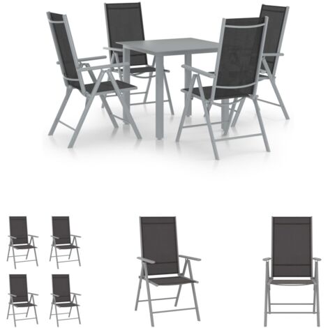 The Living Store 5-tlg. Garten-Essgruppe Aluminium Silbern und Schwarz - Gartenmöbel-Sets