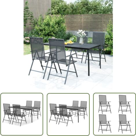 The Living Store 5-tlg. Garten-Essgruppe Anthrazit Stahl - Gartenmöbel - Essgruppen - Gartentisch - Gartenstühle - Stahlausstattung