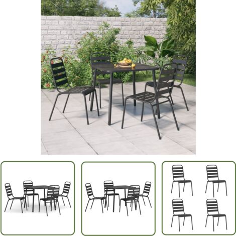 The Living Store 5-tlg. Garten-Essgruppe Anthrazit Stahl - Gartentisch - Gartensessel - Gartenmöbelset - Outdoor Möbel - Balkonmöbel
