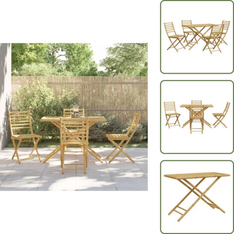 The Living Store 5-tlg. Garten-Essgruppe Bambus - Gartentisch - Gartenstühle - Essgruppe - Bambus Möbel - Gartenmöbel Set