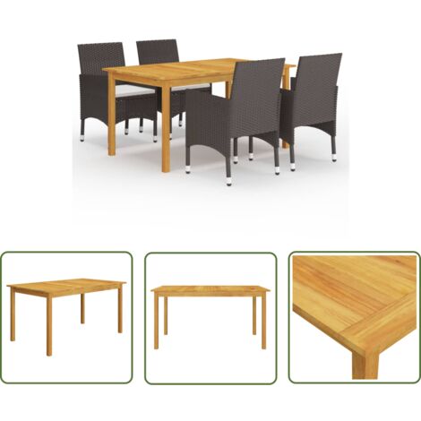 The Living Store 5-tlg. Garten-Essgruppe Braun - Gartenmöbel - Essgruppe - Holztisch - Rattanstühle - Outdoor Möbel