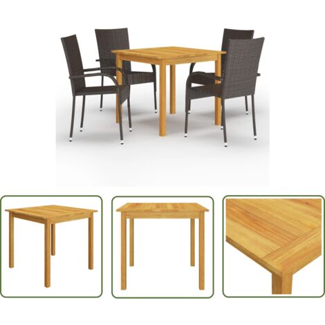 The Living Store 5-tlg. Garten-Essgruppe Braun - Gartensessel - Gartentisch - Holztisch - Outdoor Möbel - Akzidenzholzmöbel