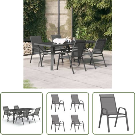 The Living Store 5-tlg. Garten-Essgruppe Grau und Schwarz - Outdoor Möbel - Gartentisch - Gartenstuhl - Essgruppe - Terrassenmöbel
