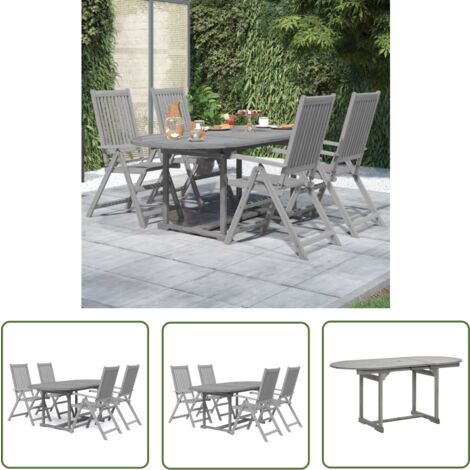 The Living Store 5-tlg. Garten-Essgruppe Massivholz Akazie - Gartenmöbel - Essgruppe - Gartentisch - Stühlen - Akazienholz