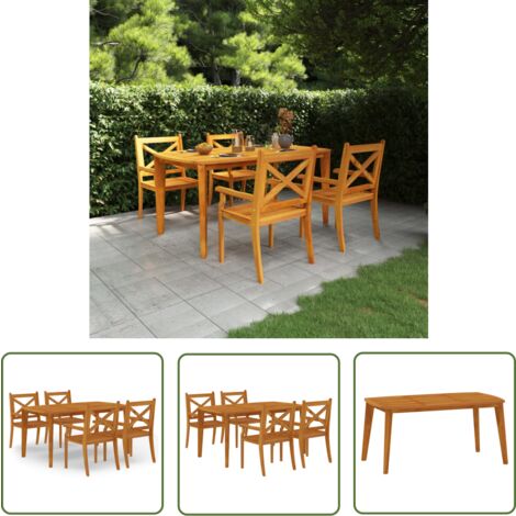 The Living Store 5-tlg. Garten-Essgruppe Massivholz Akazie - Gartentisch - Gartenstuhl - Esstisch - Gartenmöbelset - Holztisch