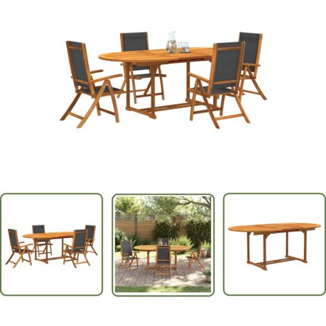 The Living Store 5-tlg. Garten-Essgruppe Massivholz Akazie und Textilene - Gartenmöbel - Essgruppe - Holztisch - Akasie - Gartenstuhl