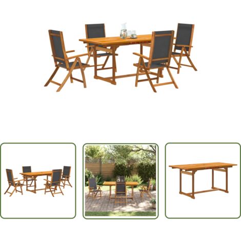 The Living Store 5-tlg. Garten-Essgruppe Massivholz Akazie und Textilene - Gartenmöbel - Essgruppe - Holztisch - Akazienholz - Gartenstuhl