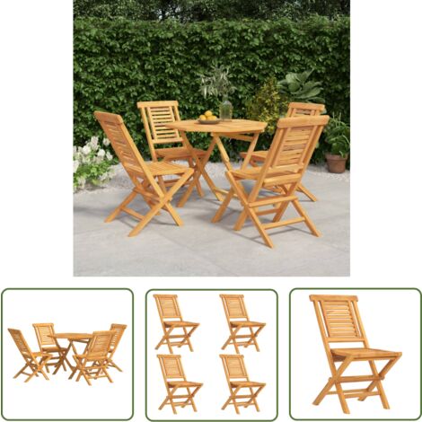 The Living Store 5-tlg. Garten-Essgruppe Massivholz Teak - Holztisch - Gartentisch - Essgruppe - Gartenmöbel - Teakholz