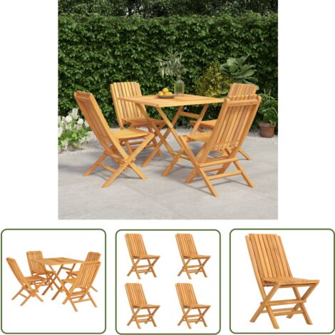 The Living Store 5-tlg. Garten-Essgruppe Massivholz Teak - Holztisch - Gartentisch - Essgruppe - Gartenmöbel - Teakholz