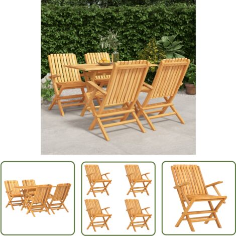 The Living Store 5-tlg. Garten-Essgruppe Massivholz Teak - Holztisch - Gartentisch - Essgruppe - Gartenmöbel - Teakholz