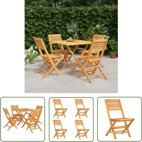 The Living Store 5-tlg. Garten-Essgruppe Massivholz Teak - Holztisch - Gartentisch - Essgruppe - Gartenmöbel - Teakholz