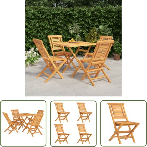 The Living Store 5-tlg. Garten-Essgruppe Massivholz Teak - Holztisch - Gartentisch - Essgruppe - Gartenmöbel - Teakholz