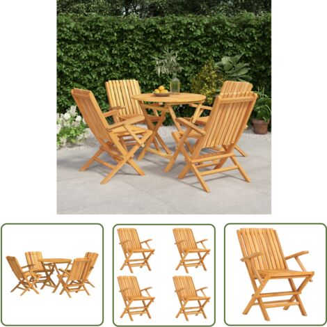 The Living Store 5-tlg. Garten-Essgruppe Massivholz Teak - Holztisch - Gartentisch - Essgruppe - Gartenmöbelset - Teakholz
