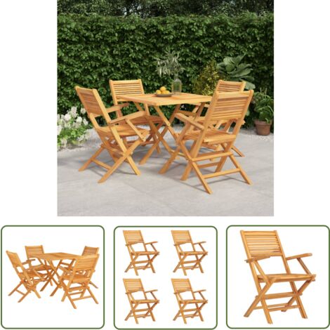 The Living Store 5-tlg. Garten-Essgruppe Massivholz Teak - Holztisch - Gartentisch - Essgruppe - Gartenmöbelset - Teakholzmöbel