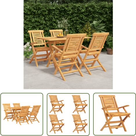 The Living Store 5-tlg. Garten-Essgruppe Massivholz Teak - Holztisch - Gartentisch - Essgruppe - Gartenmöbelset - Teakholzmöbel