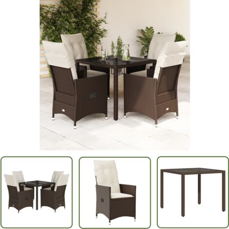 The Living Store 5-tlg. Garten-Essgruppe mit Kissen Braun Poly Rattan - Gartengestelle - Gartenmöbel - Outdoor Möbel - Esstisch Set - Lounge Gruppe
