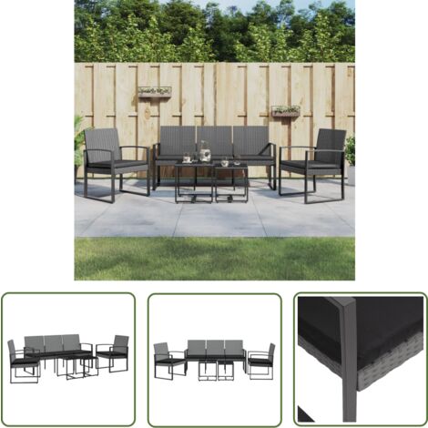 The Living Store 5-tlg. Garten-Essgruppe mit Kissen Dunkelgrau PP-Rattan - Gartengruppe - Gartenmöbel - Esstisch - Gartensessel - Balkonmöbel