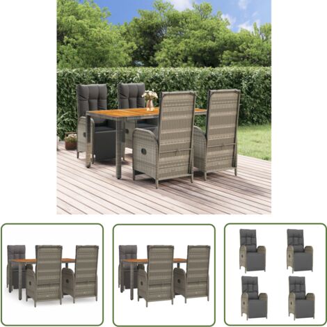 The Living Store 5-tlg. Garten-Essgruppe mit Kissen Grau Poly Rattan - Gartenmöbeln - Outdoor Möbel - Essgruppe - Gartenset - Lounge Set