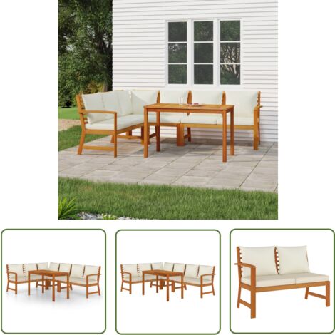 The Living Store 5-tlg. Garten-Essgruppe mit Kissen Massivholz Akazie - Gartengruppe - Gartenmöbel - Esstisch - Holzbank - Eckcouch